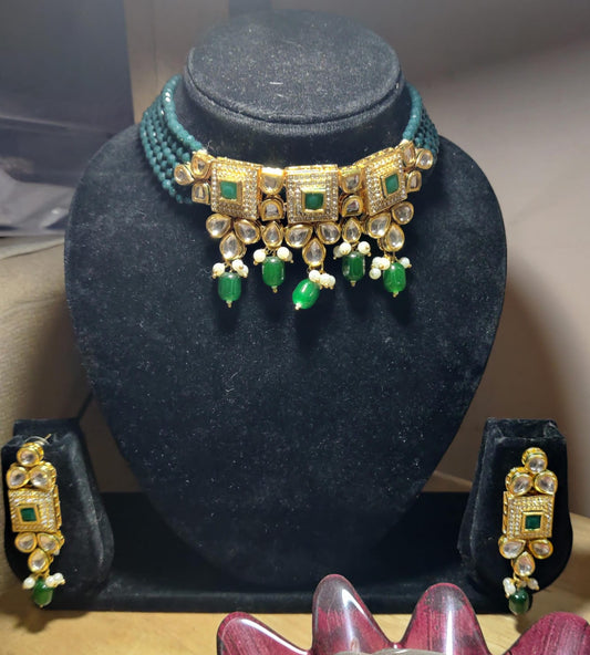 Festive wear set with kundan and dumble beads