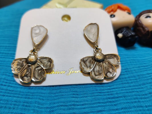 Enamel work half flower motif earrings